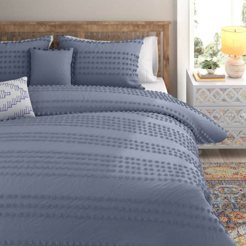 King size 5-Piece 100-Percent Cotton Clip Dot Boho Comforter Set in Denim Blue - Image 2
