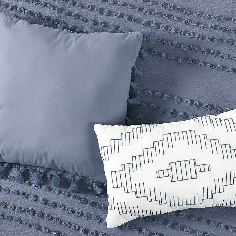 King size 5-Piece 100-Percent Cotton Clip Dot Boho Comforter Set in Denim Blue - Image 3