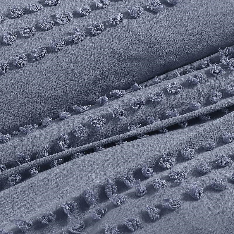 King size 5-Piece 100-Percent Cotton Clip Dot Boho Comforter Set in Denim Blue - Image 4