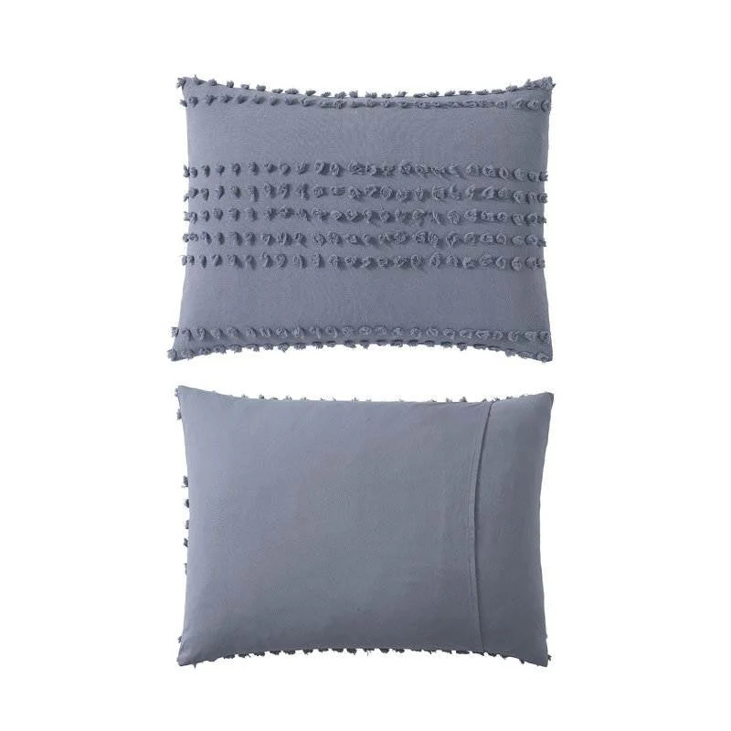 King size 5-Piece 100-Percent Cotton Clip Dot Boho Comforter Set in Denim Blue - Image 5