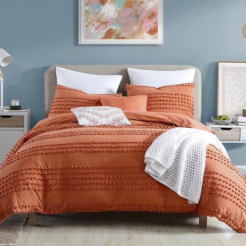 King size 5-Piece 100-Percent Cotton Clip Dot Comforter Set in Brick Orange - Image 2