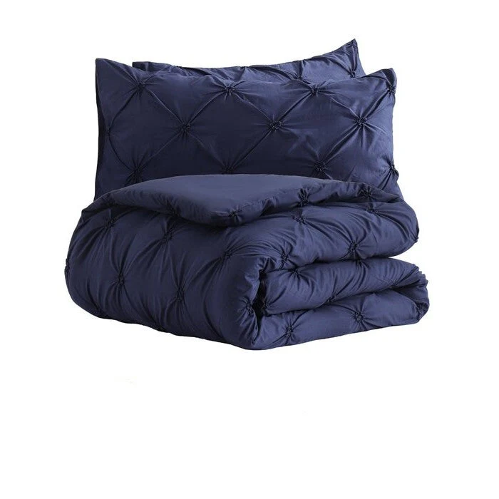 King Size All Season Pleated Hypoallergenic Microfiber Reversible 3 Piece Comforter Set in Navy - Image 4