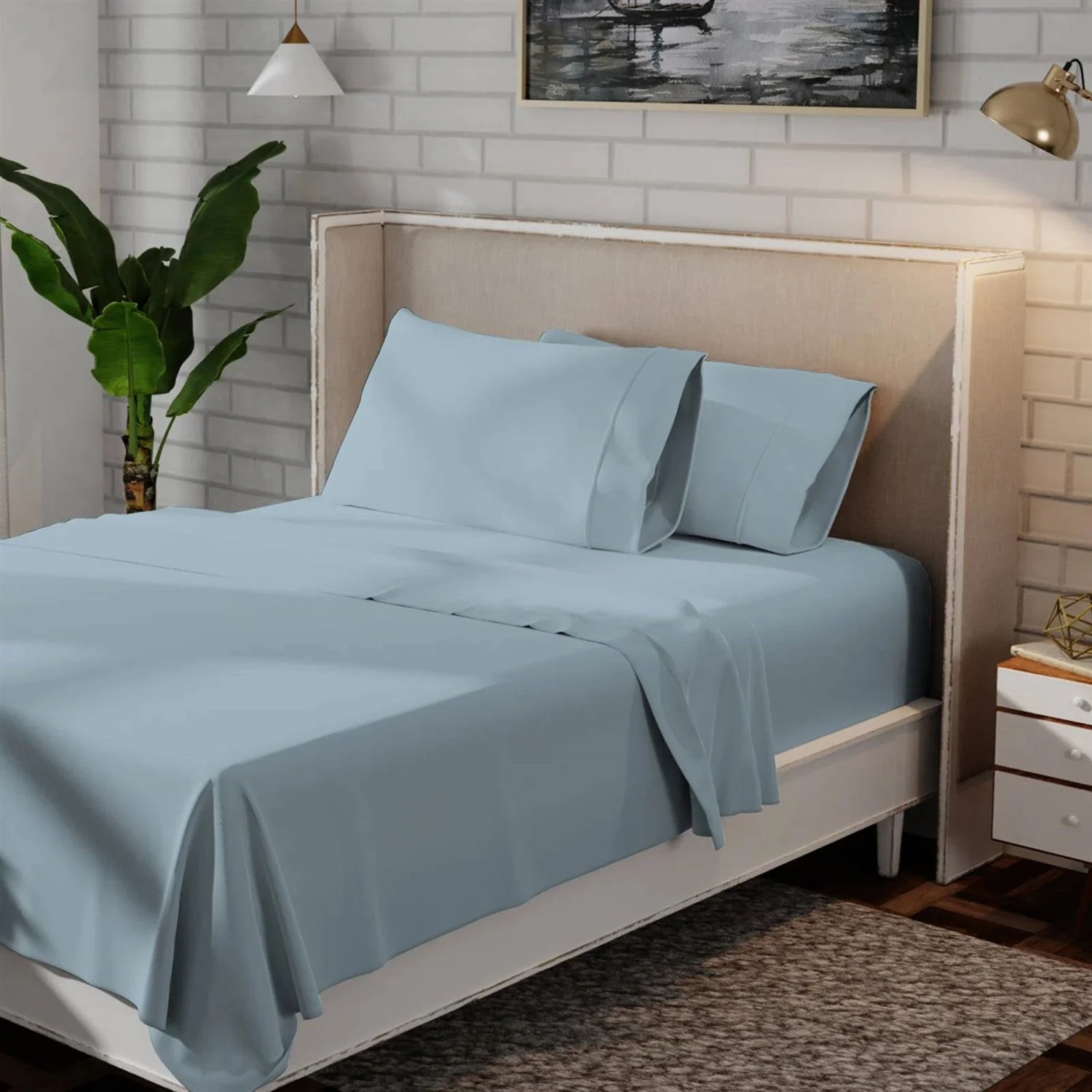 King size Aqua Blue 100-Percent Certified Organic Cotton Sheet Set - Image 3