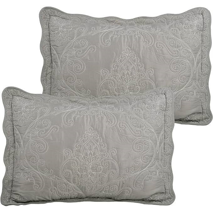 King size Ash Grey Damask Embroidered 4 Piece Oversized Bedspread Set - Image 3