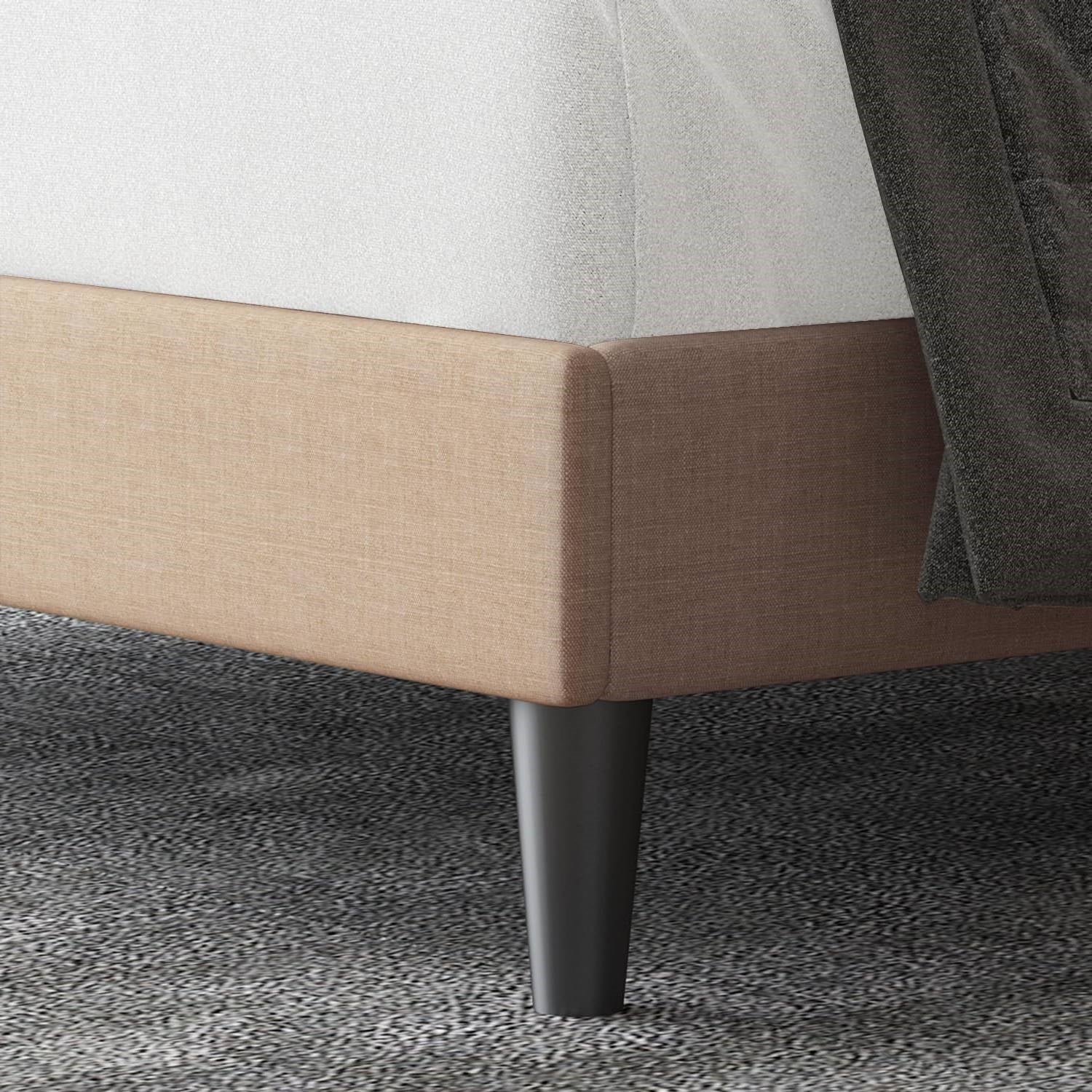 King size Beige Linen Platform Bed Frame with Button Tufted Headboard - Image 4