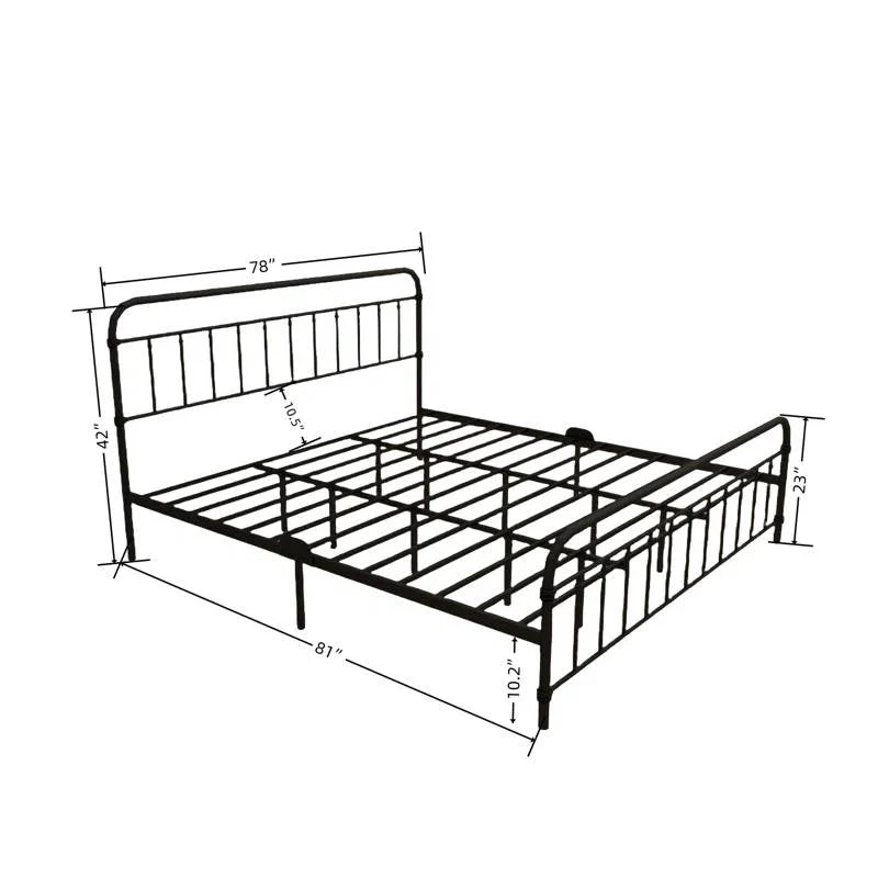 King size Black Metal Platform Bed Frame with Rounded Headboard Footboard - Image 4