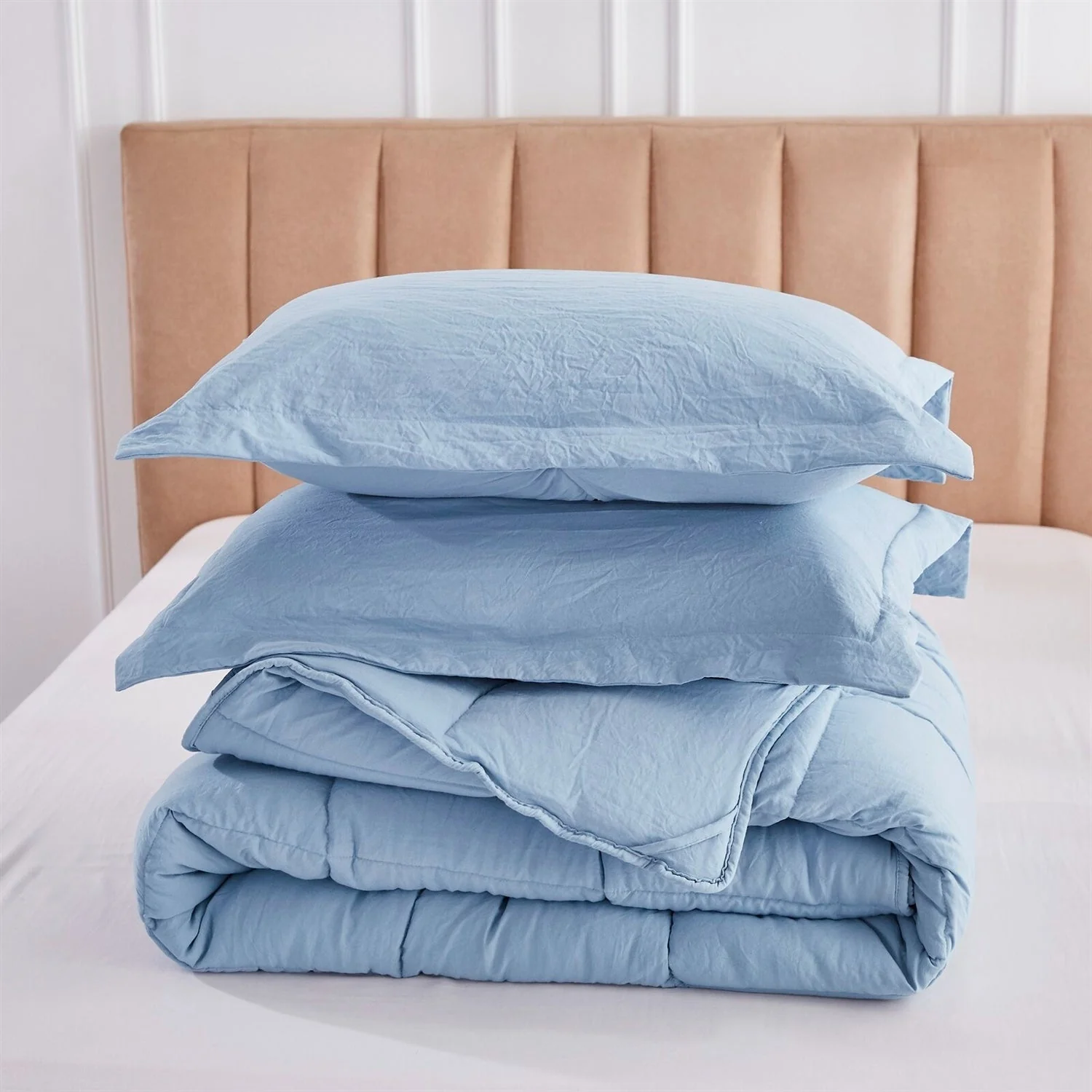 King Size Blue 3 Piece Microfiber Reversible Comforter Set - Image 3