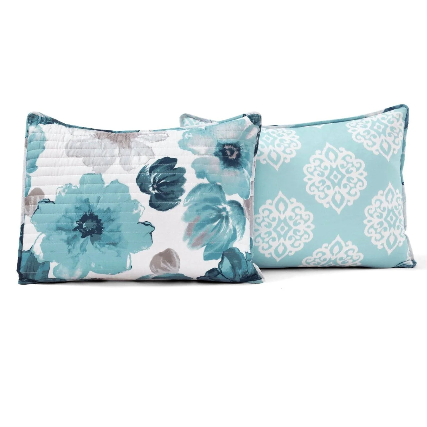 King size Blue Grey Flowers Lightweight Polyester Microfiber Quilt Set - Image 5
