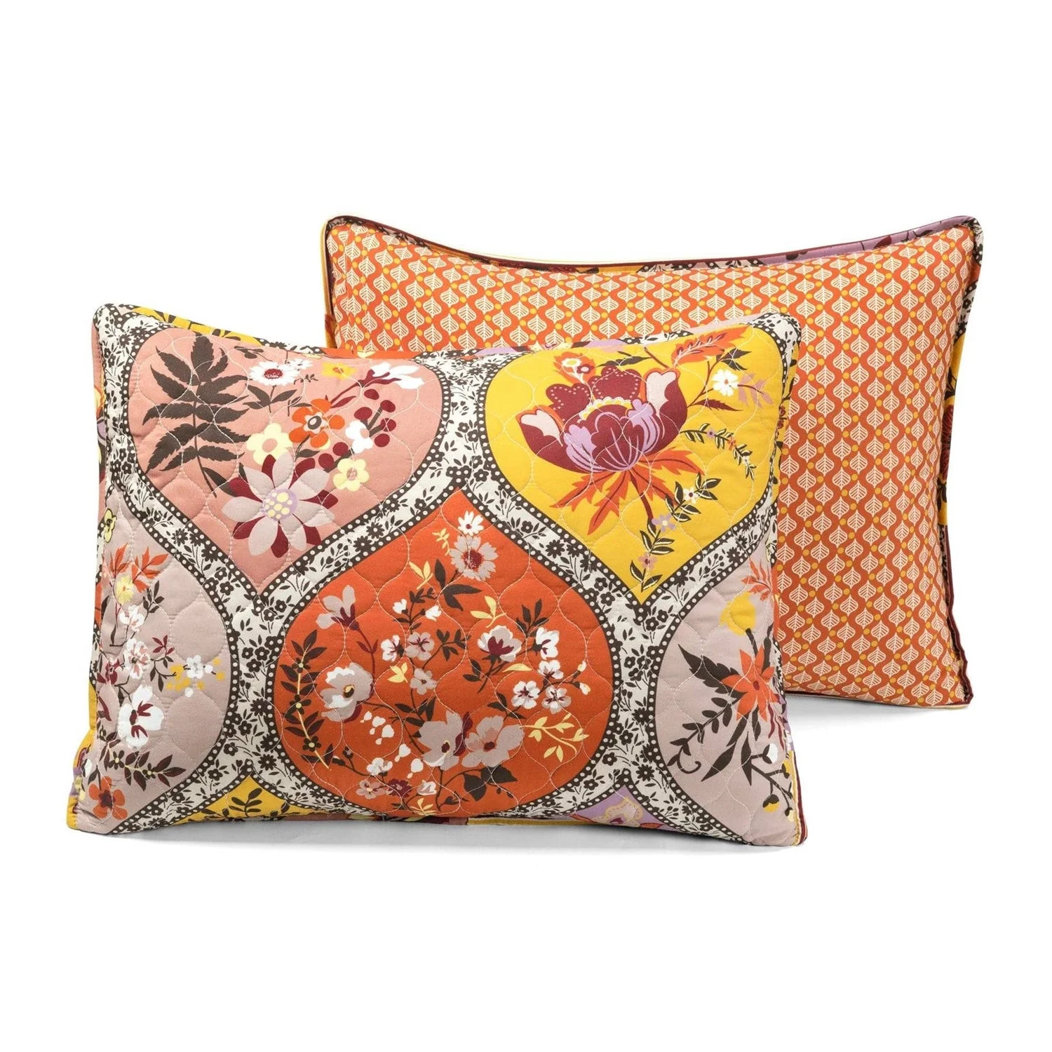 King size Boho Floral Lightweight Cotton Orange Mauve Yellow 3-Piece Quilt Set - Image 5