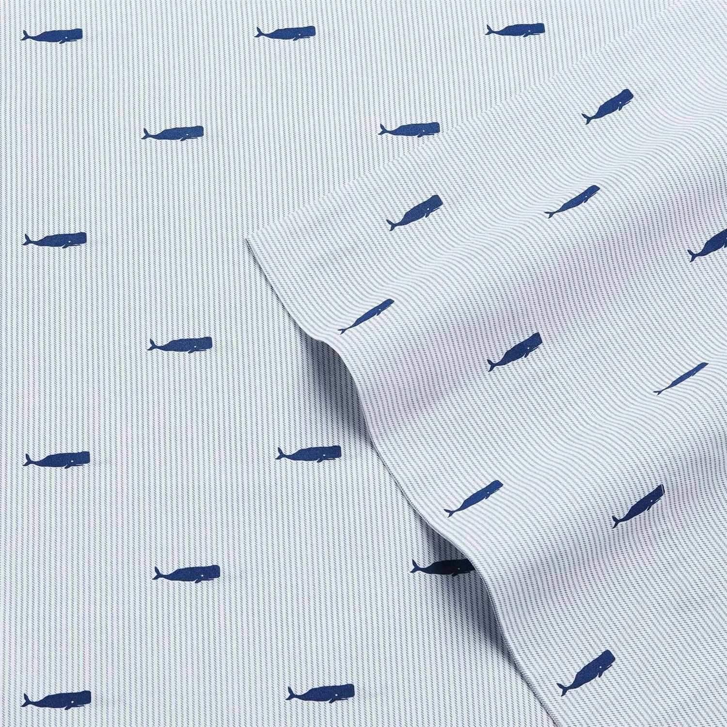 King size Coastal Beach 100-Percent Cotton Navy Blue White Stripe Sheet Set - Image 2