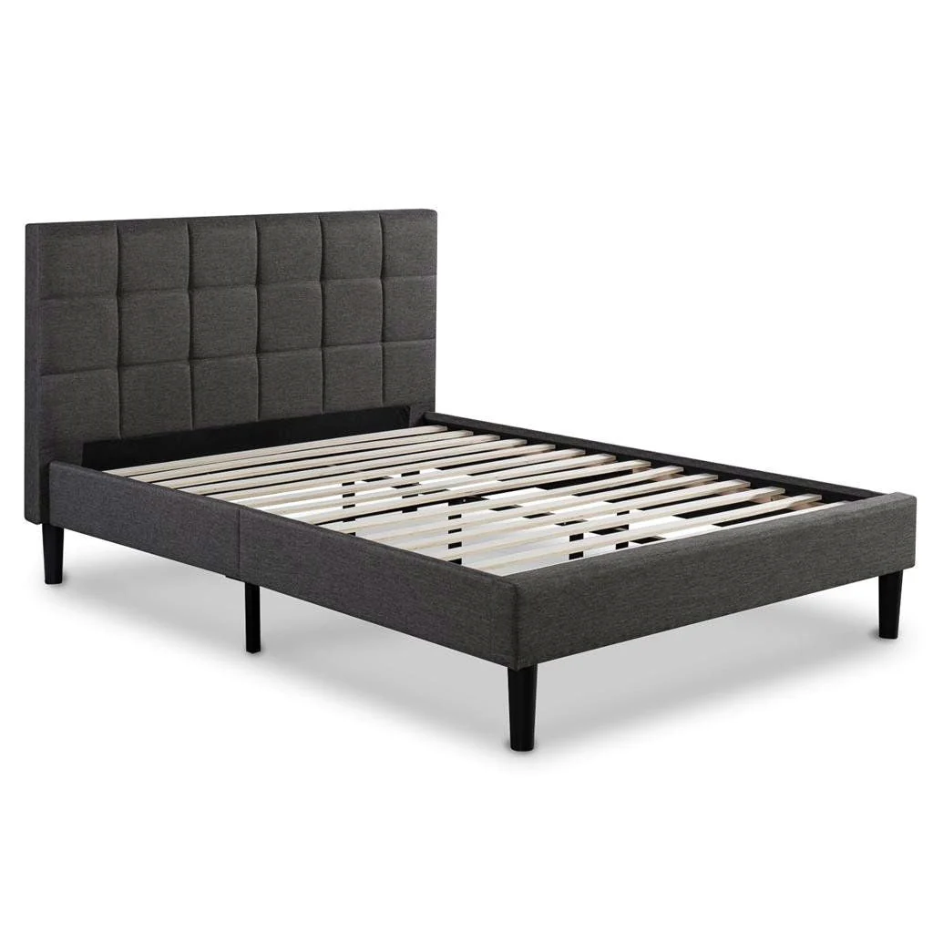 King size Dark Grey Upholstered Platform Bed with Headboard - Image 2