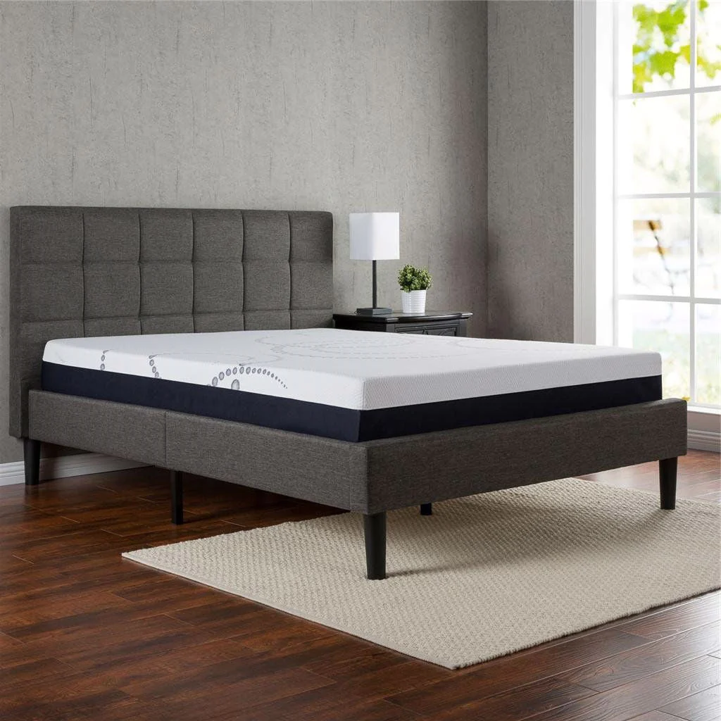 King size Dark Grey Upholstered Platform Bed with Headboard - Image 3
