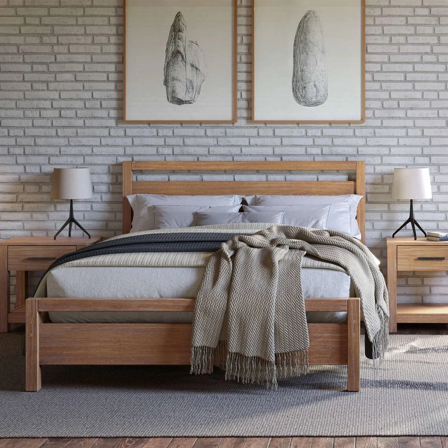 King size Farmhouse Solid Wood Platform Bed Frame with Headboard Footboard - Image 2