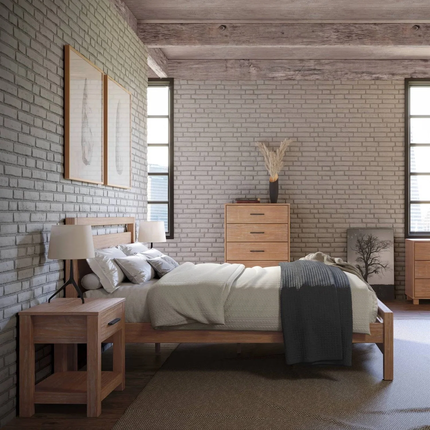 King size Farmhouse Solid Wood Platform Bed Frame with Headboard Footboard - Image 5