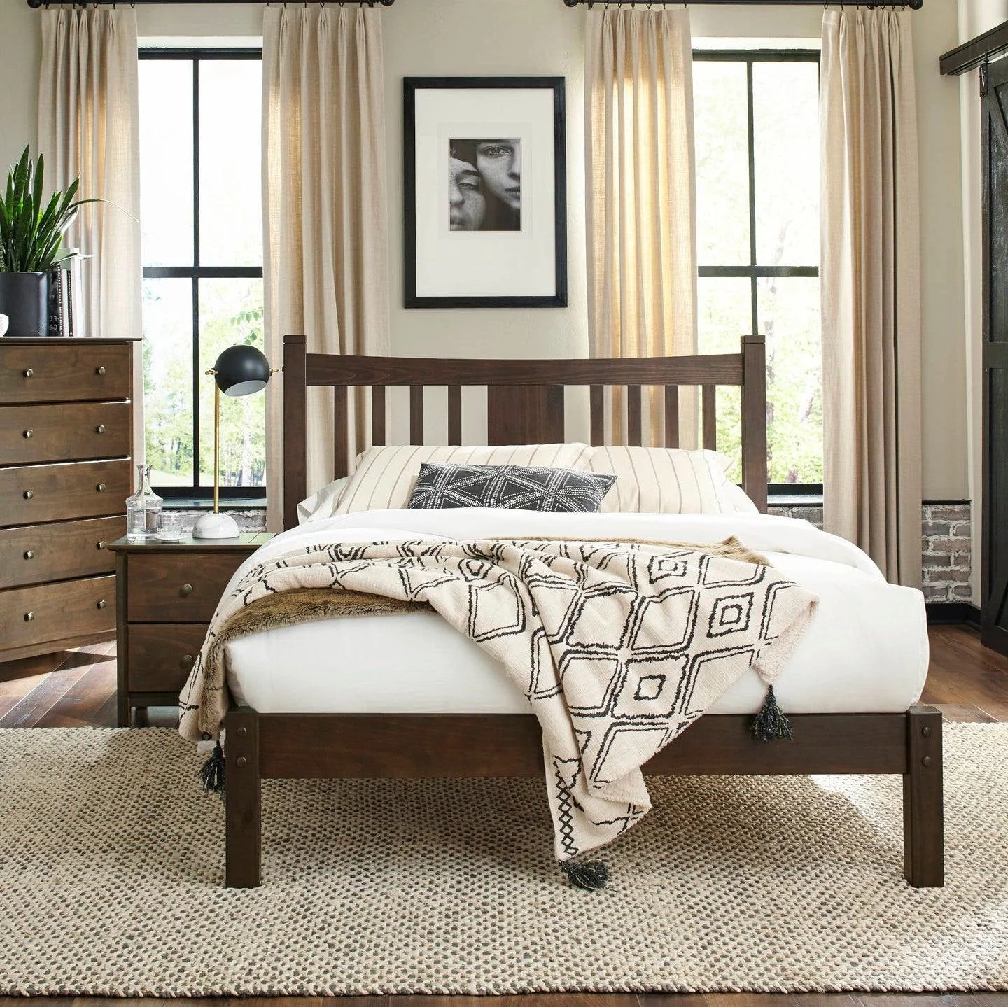 King Size Farmhouse Style Solid Wood Platform Bed with Headboard in Espresso - Image 3