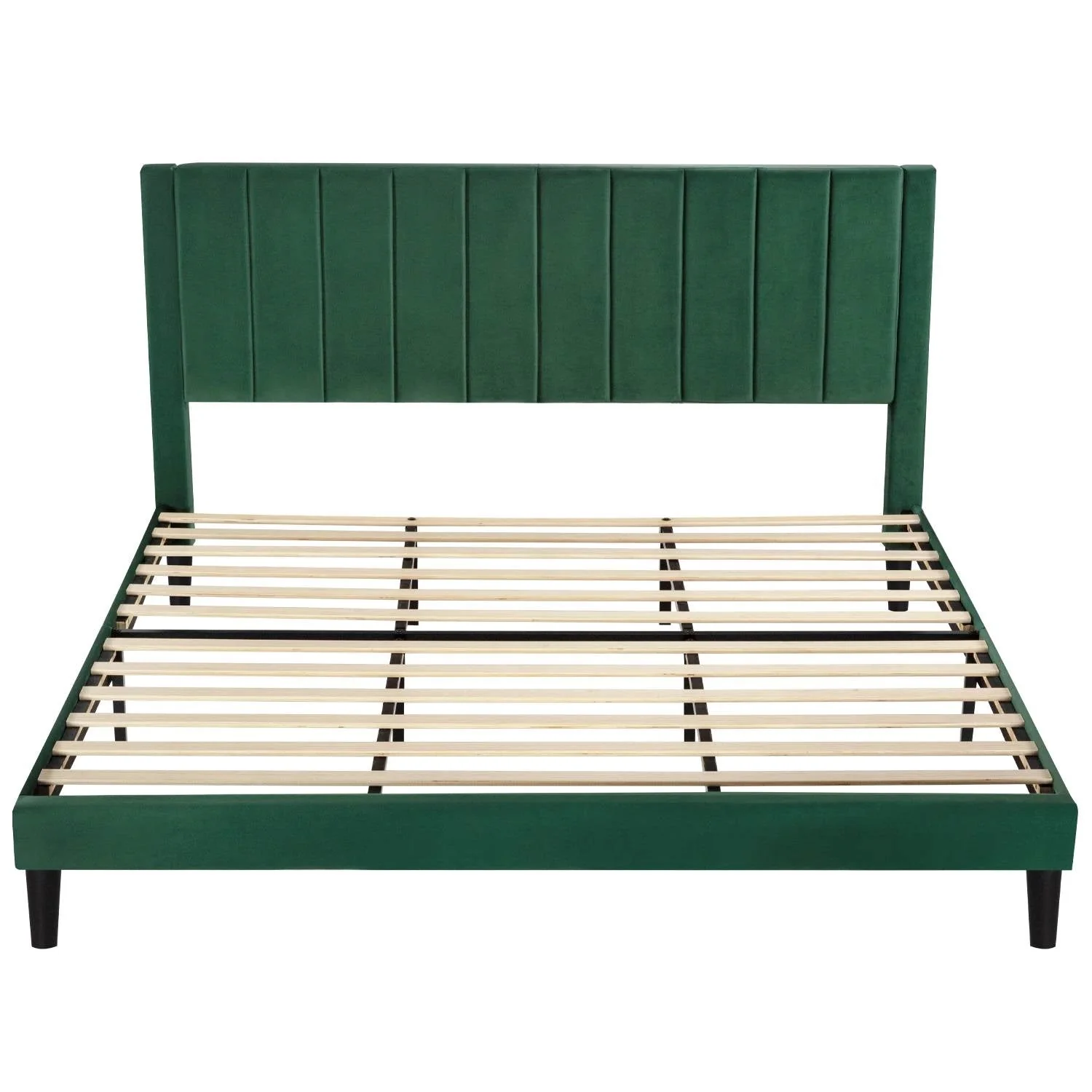 King size Green Velvet Upholstered Platform Bed Frame with Headboard - Image 4