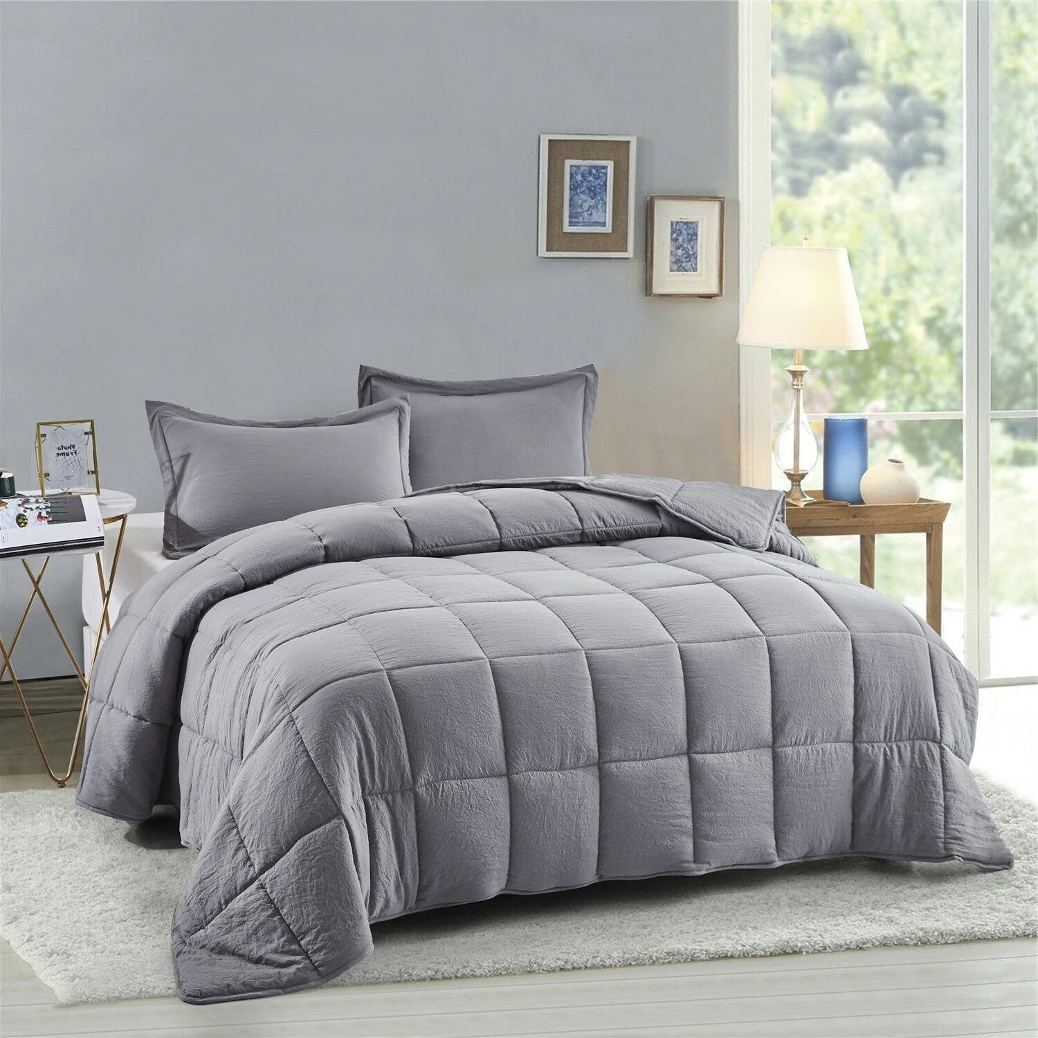 King Size Grey 3 Piece Microfiber Reversible Comforter Set - Image 2