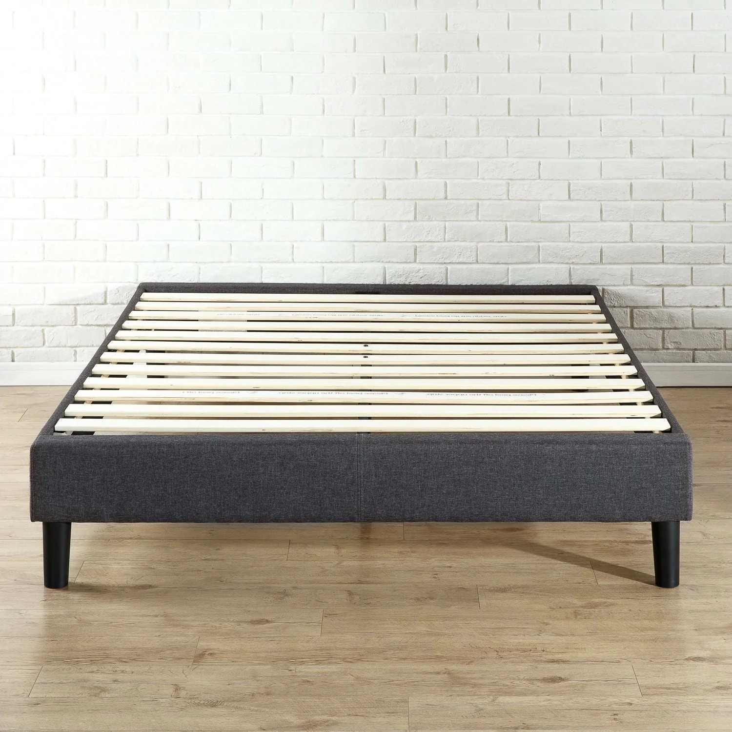 King size Grey Upholstered Platform Bed Frame with Mid-Century Style Legs - Image 2