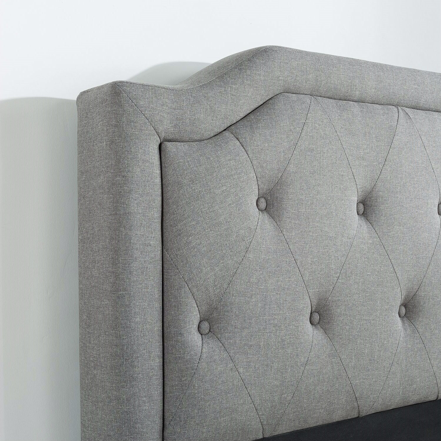 King size Grey Upholstered Platform Bed with Classic Button Tufted Headboard - Image 3
