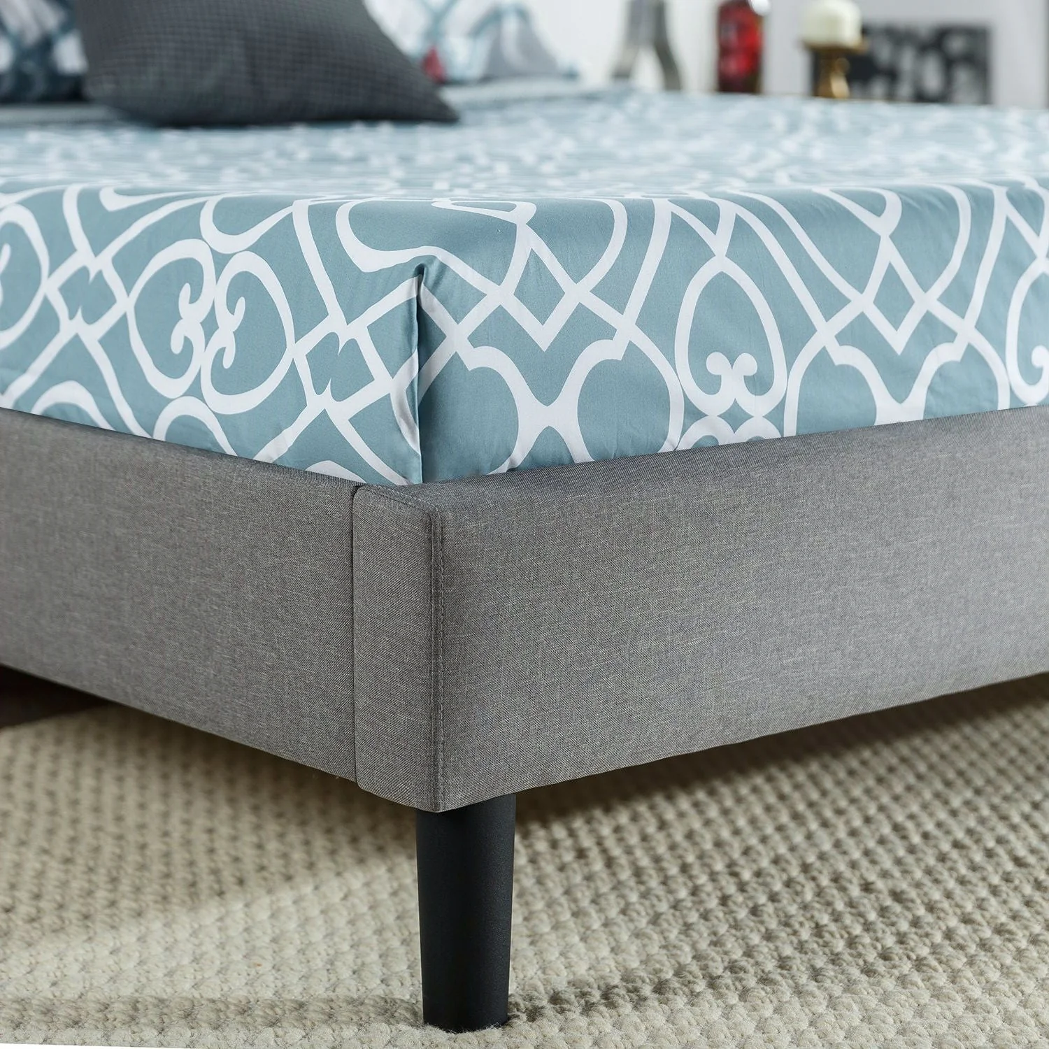 King size Grey Upholstered Platform Bed with Classic Button Tufted Headboard - Image 4
