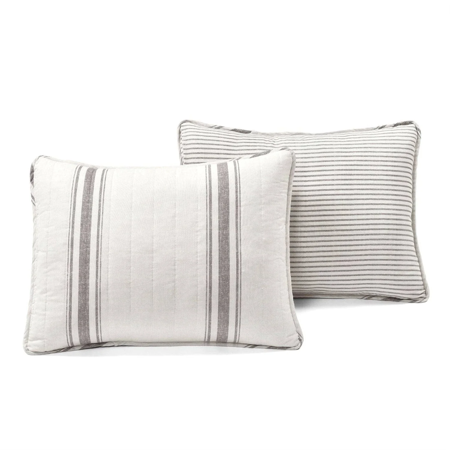 King Size Grey White 3 Piece Stripe Reversible Cotton Quilt Set - Image 4