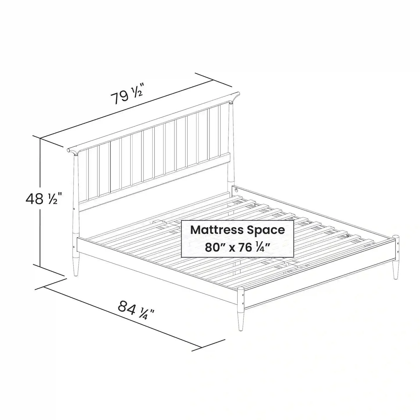 King Size Hardwood Mid Century Platform Bed Frame with Headboard in Walnut - Image 5