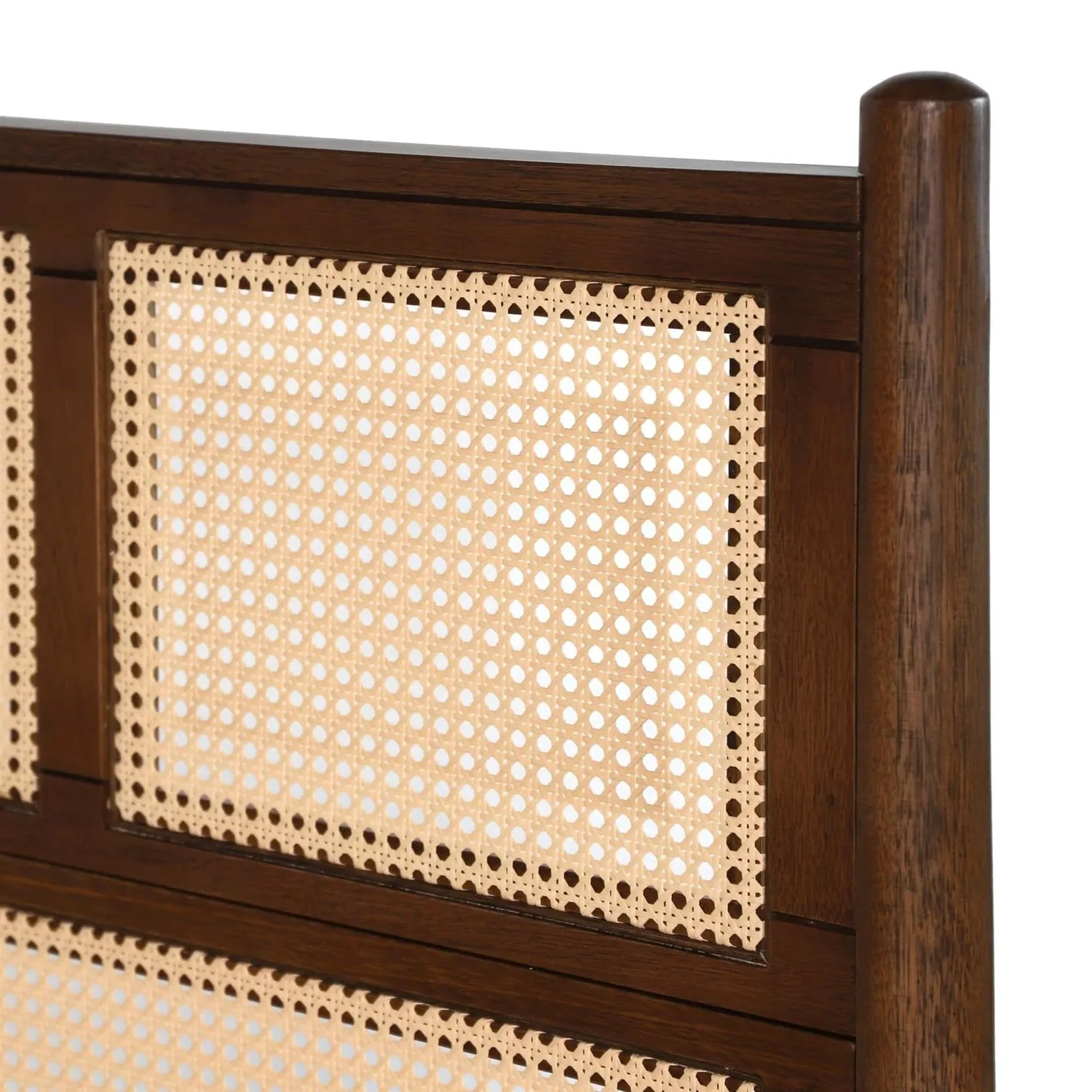 King Size Hardwood Platform Bed Frame with Cane Paneling Headboard in Walnut - Image 4
