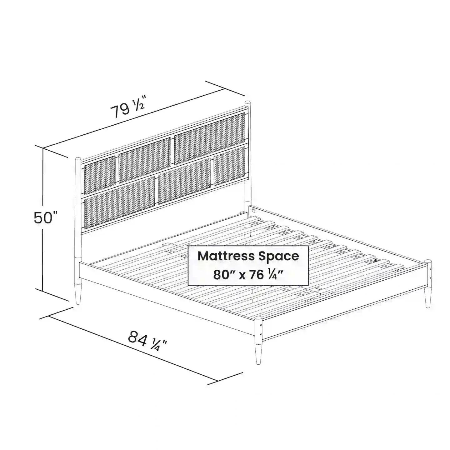 King Size Hardwood Platform Bed Frame with Cane Paneling Headboard in Walnut - Image 5