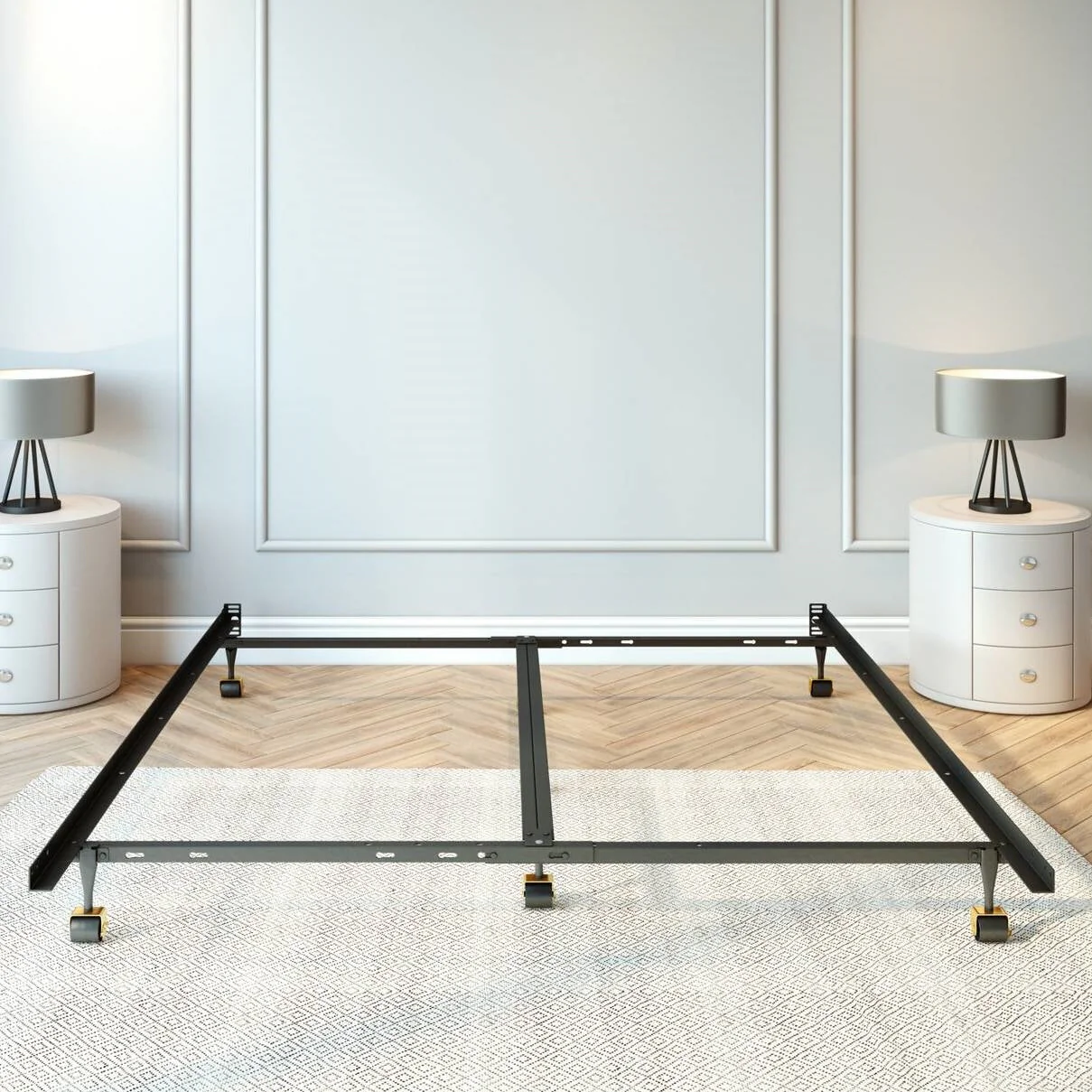 King size Heavy Duty 7-Leg Metal Bed Frame with Locking Rug Roller Casters Wheels - Image 3