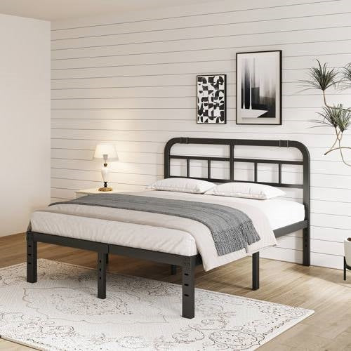 King Size Heavy Duty Black Metal Platform Bed Frame with Headboard - Image 2