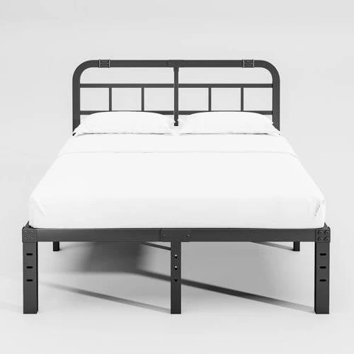 King Size Heavy Duty Black Metal Platform Bed Frame with Headboard - Image 3