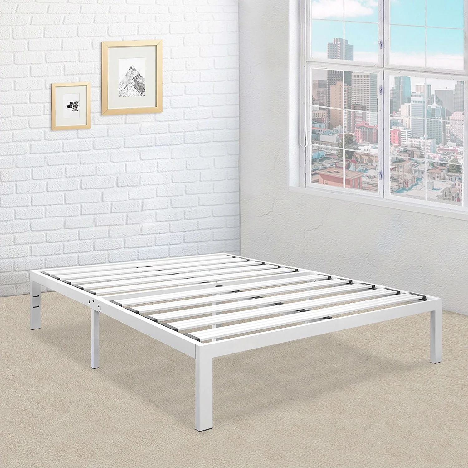 King Size Heavy Duty Metal Platform Bed Frame in White - Image 3