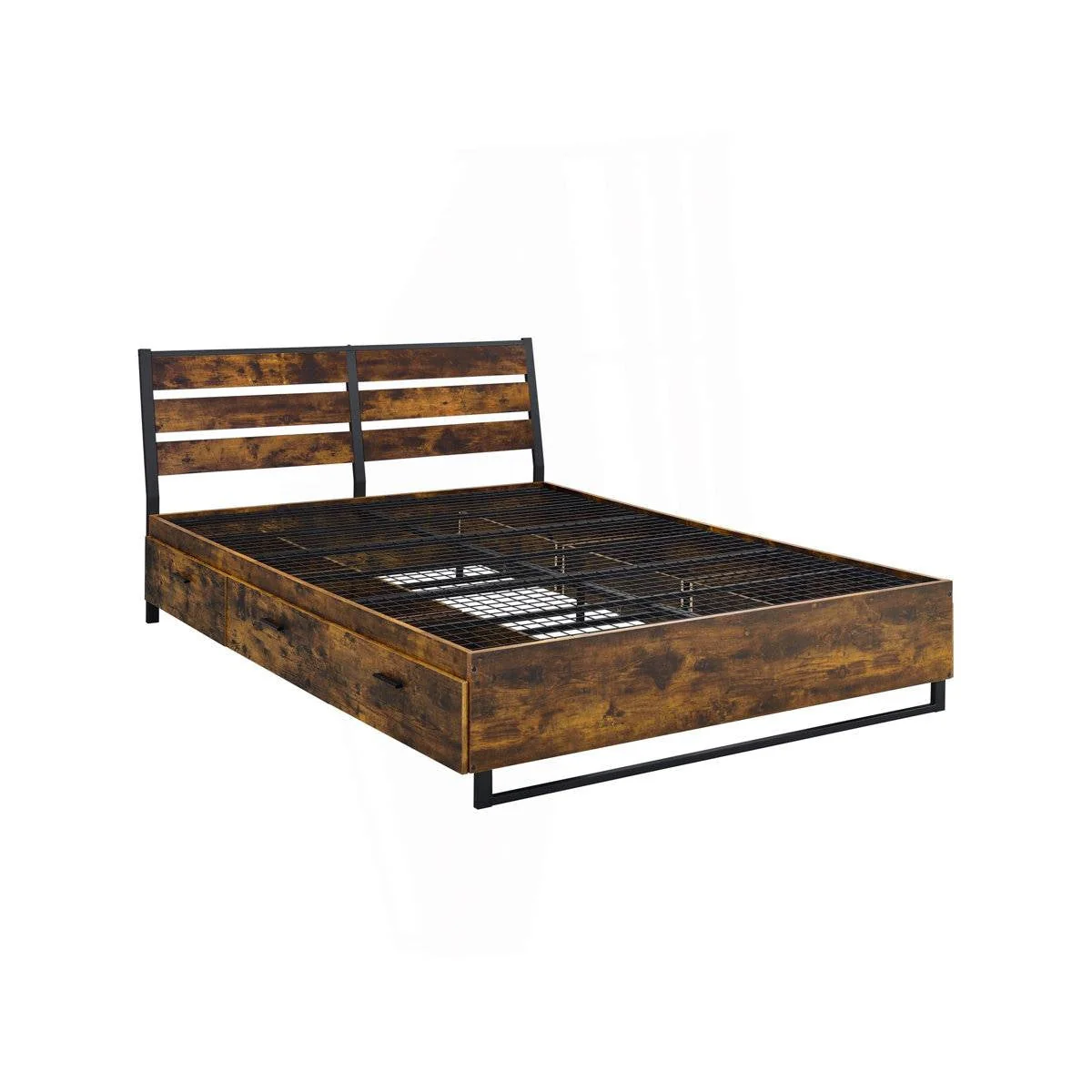 King Size Industrial Slatted Headboard Platform Bed Frame with 6 Storage Drawers - Image 2