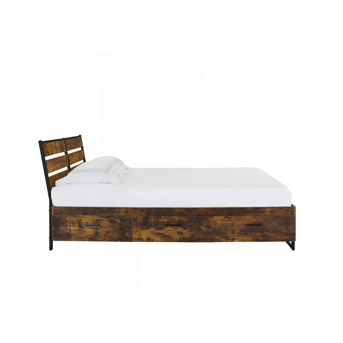 King Size Industrial Slatted Headboard Platform Bed Frame with 6 Storage Drawers - Image 4