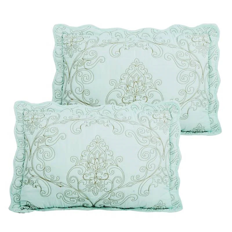 King size Light Blue Damask Embroidered 4 Piece Oversized Bedspread Set - Image 3