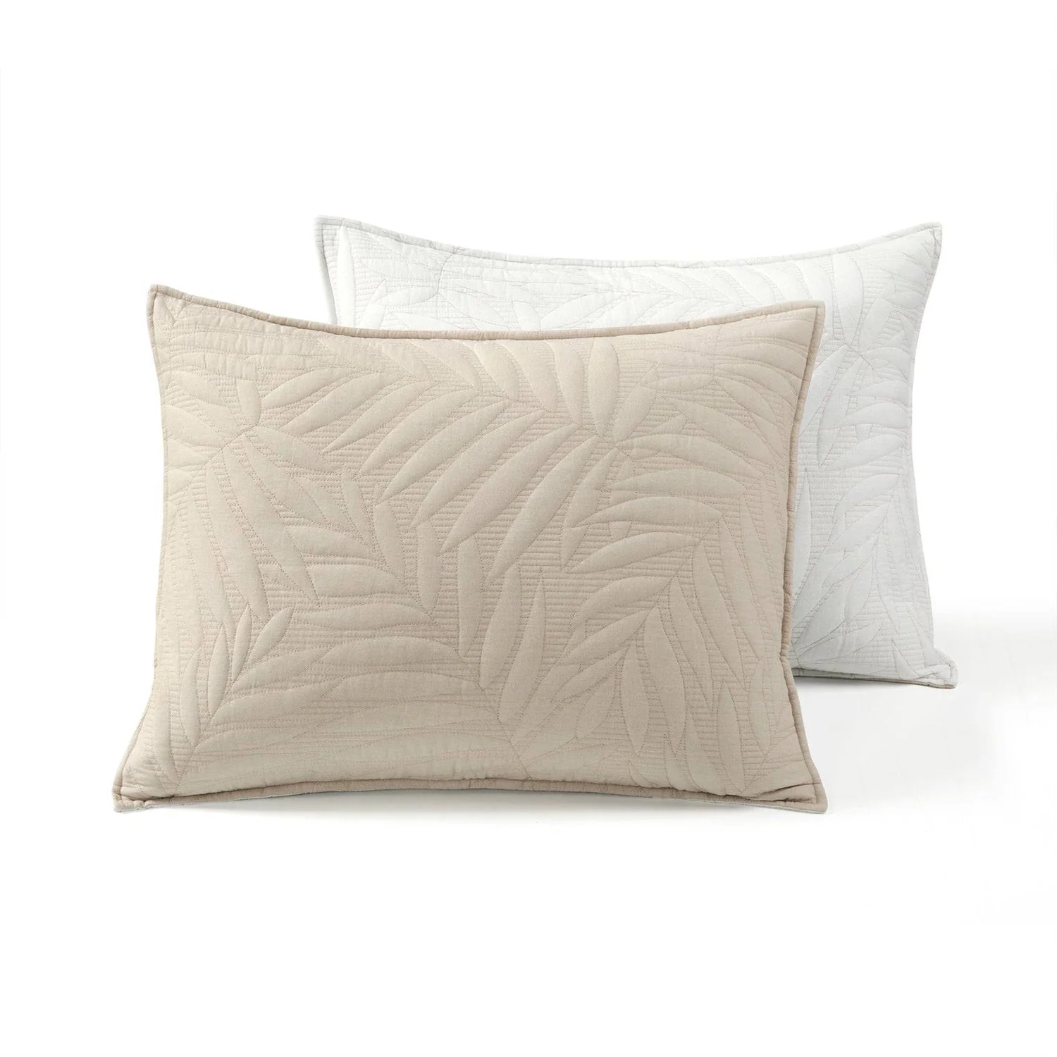 King size Lightweight Fern Leaf Reversible 3-PC White Beige Cotton Quilt Set - Image 5
