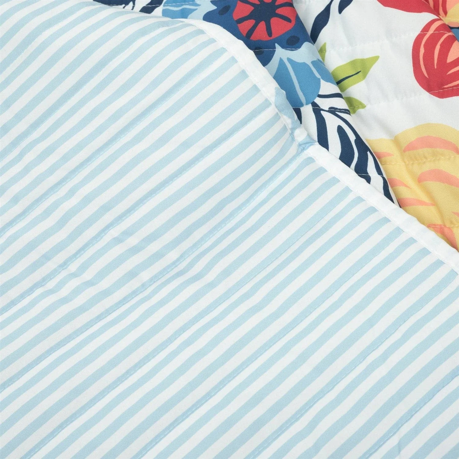 King size Lightweight Floral Navy Blue Coral White 3-Piece Polyester Quilt Set - Image 4