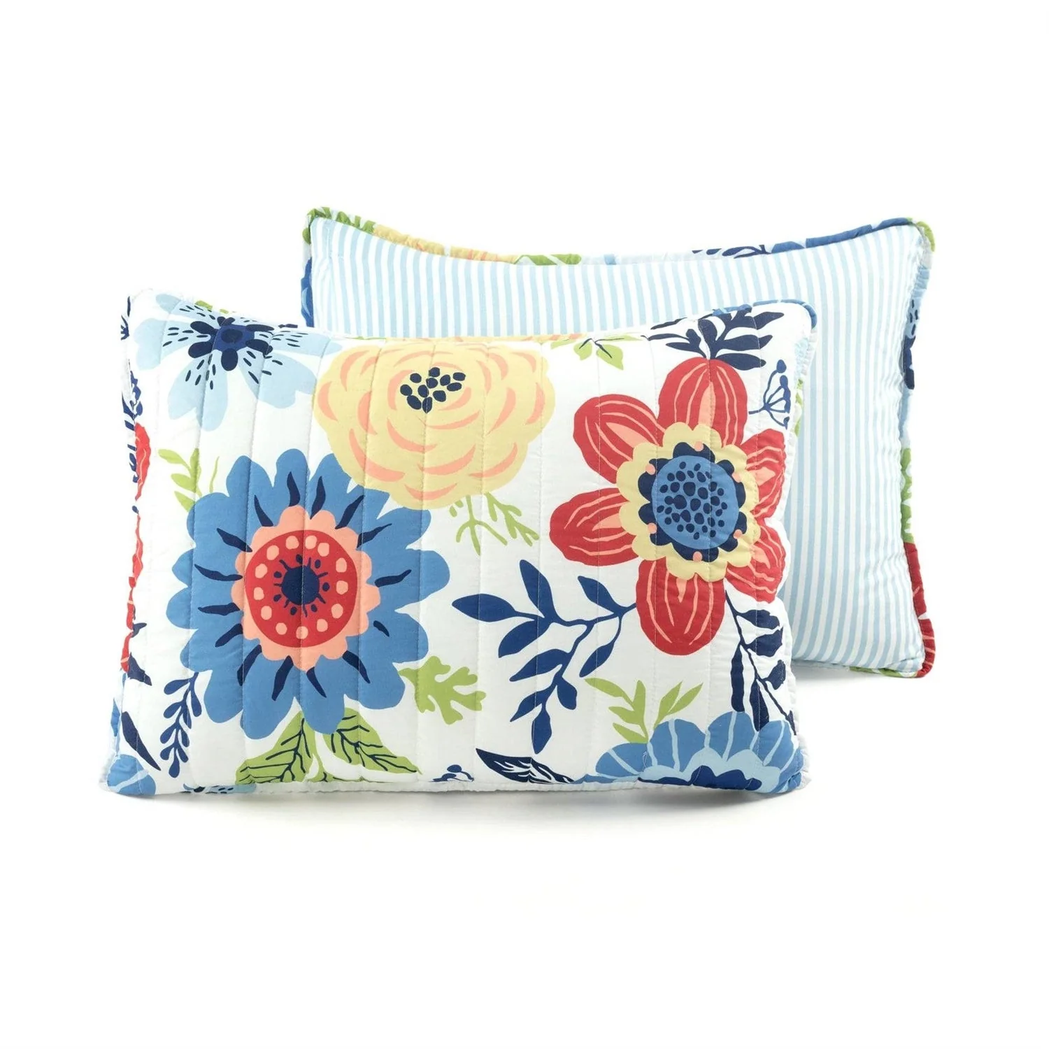 King size Lightweight Floral Navy Blue Coral White 3-Piece Polyester Quilt Set - Image 5