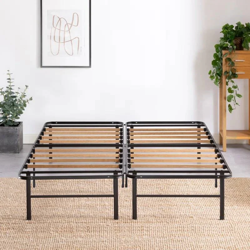 King size Metal Bed Frame with Bamboo Wood Slats - Image 2