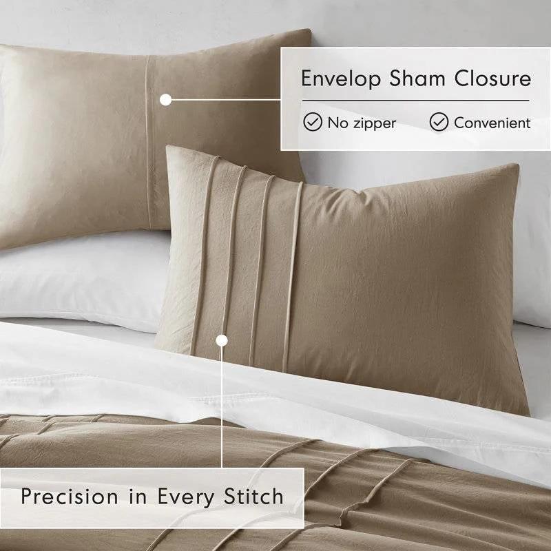 King size Microfiber Pleated Soft Lightweight Comforter Set Tan Khaki Taupe - Image 3