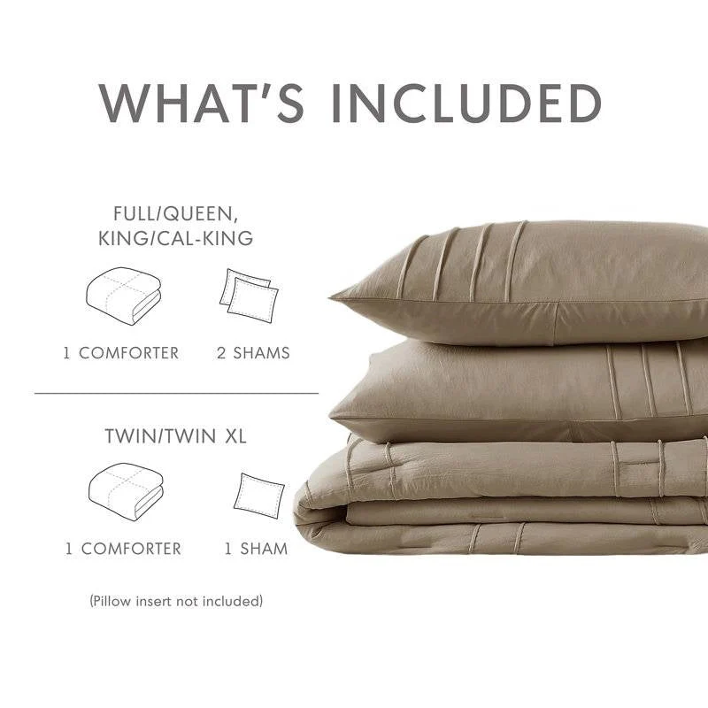 King size Microfiber Pleated Soft Lightweight Comforter Set Tan Khaki Taupe - Image 5