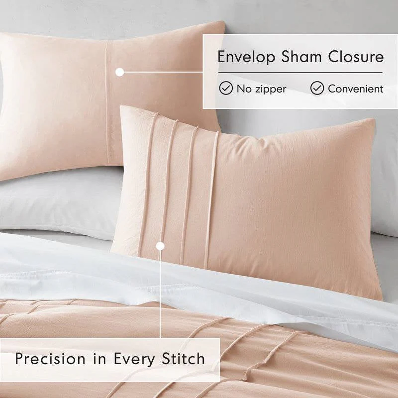 King Size Microfiber Pleated Soft Washed Comforter Set Pink Blush Color - Image 3