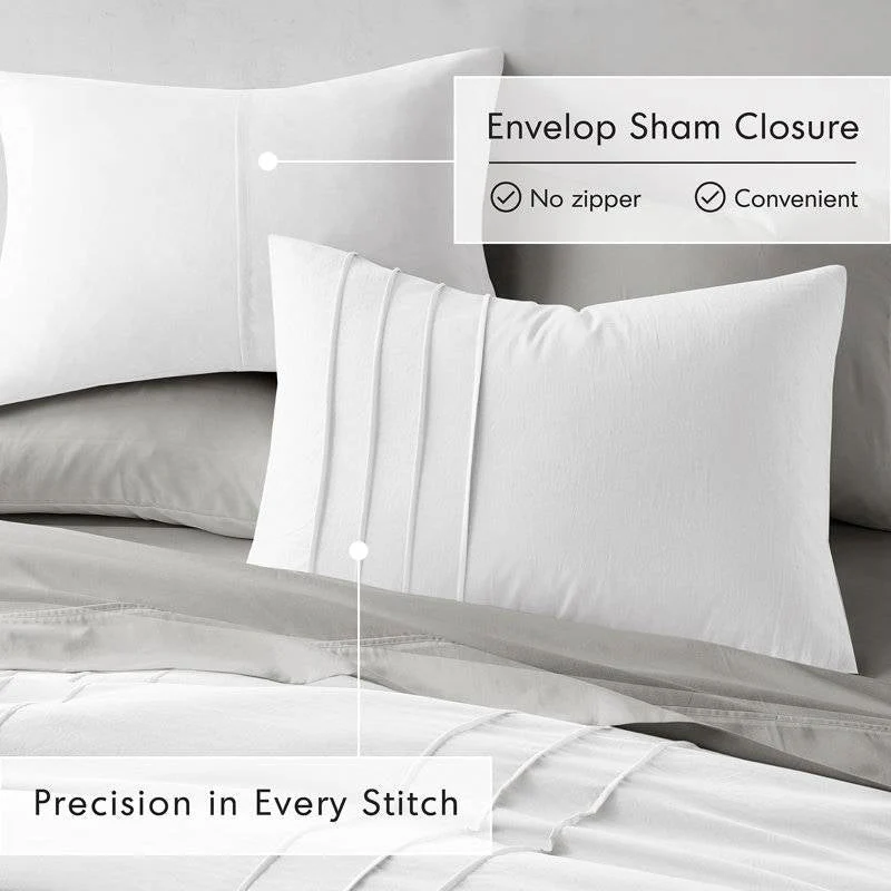 King Size Microfiber Pleated Soft Washed Comforter Set White - Image 4