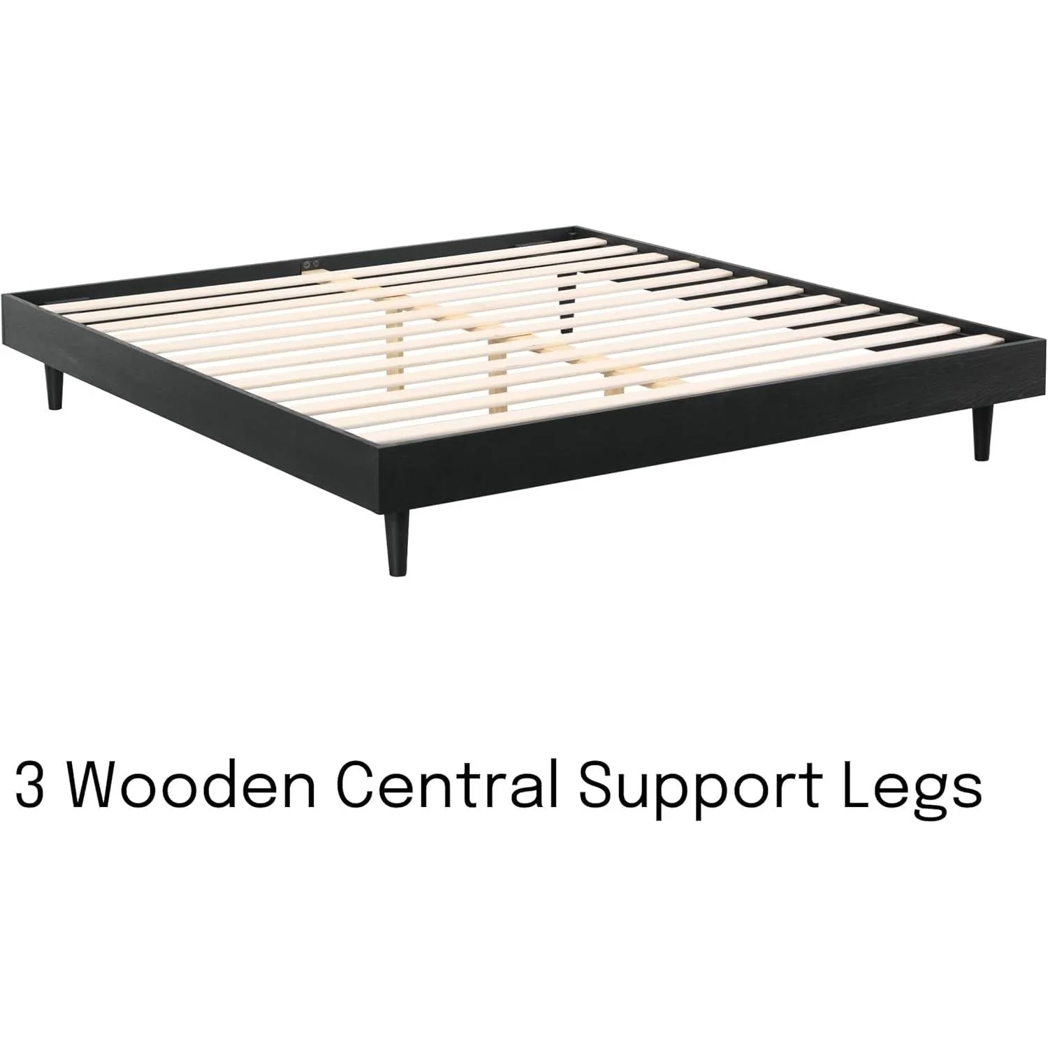 King size Mid-Century Modern Platform Bed Frame in Black Wood Finish - Image 3