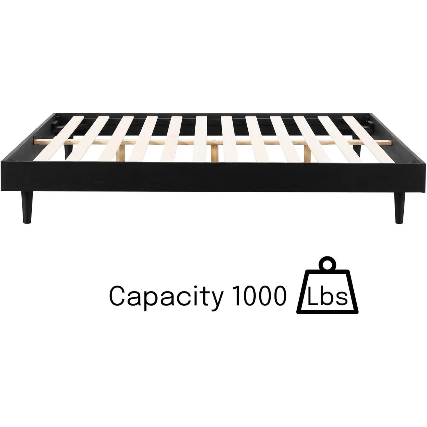 King size Mid-Century Modern Platform Bed Frame in Black Wood Finish - Image 4