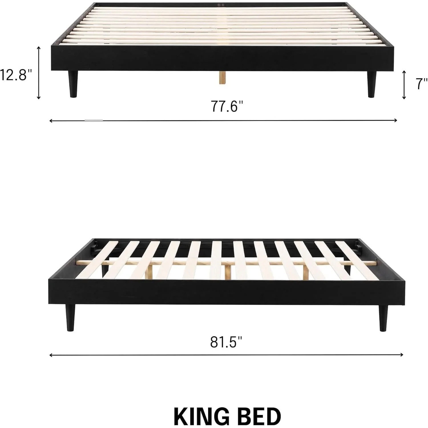 King size Mid-Century Modern Platform Bed Frame in Black Wood Finish - Image 5