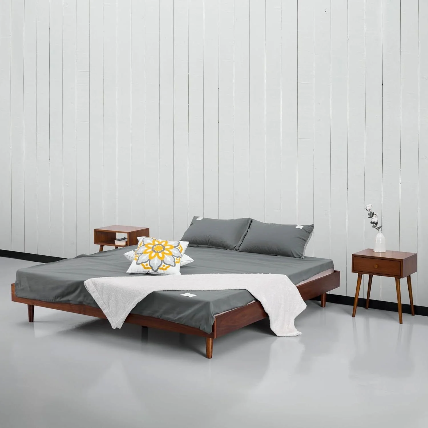 King size Mid-Century Modern Platform Bed Frame in Dark Brown Wood Finish - Image 2