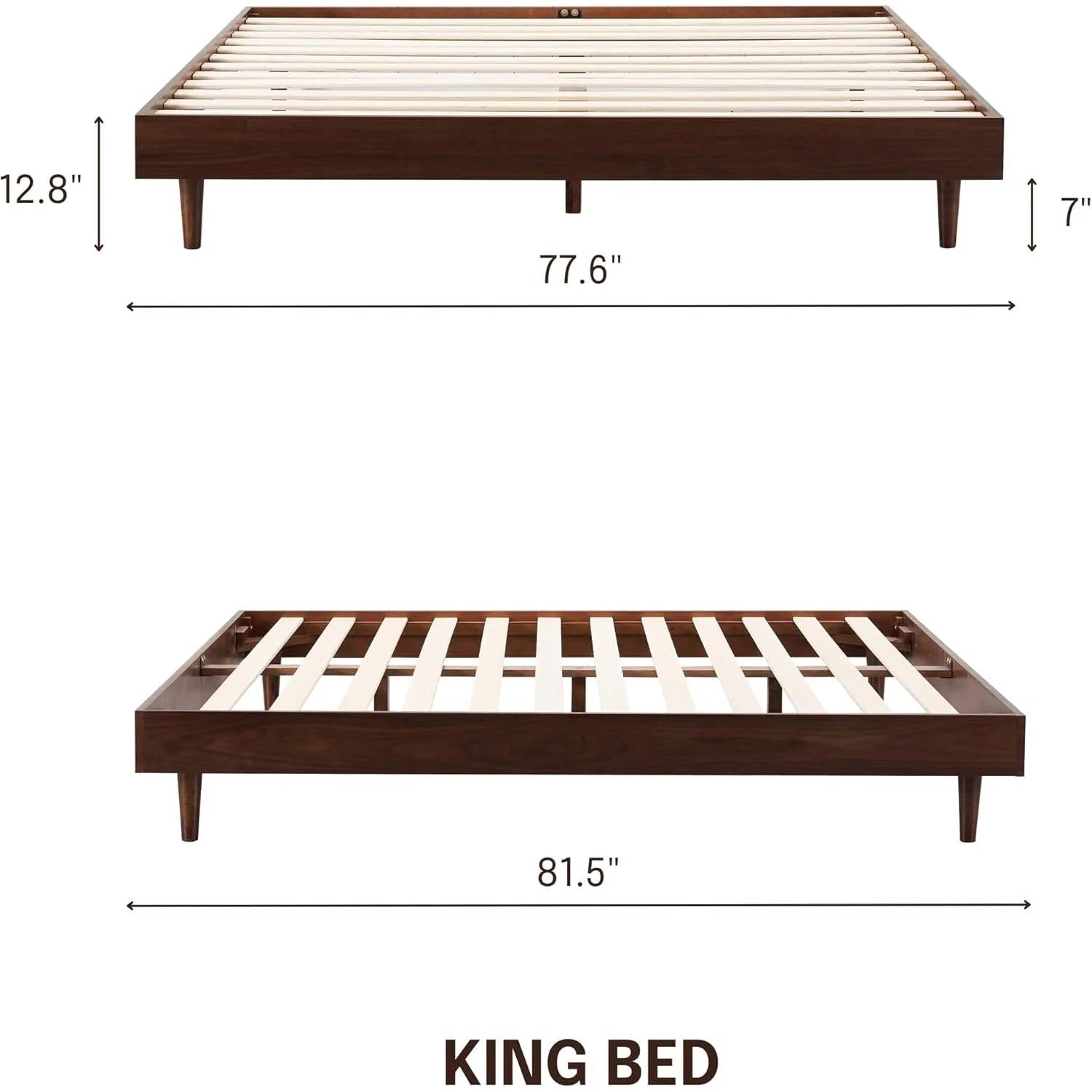 King size Mid-Century Modern Platform Bed Frame in Dark Brown Wood Finish - Image 5