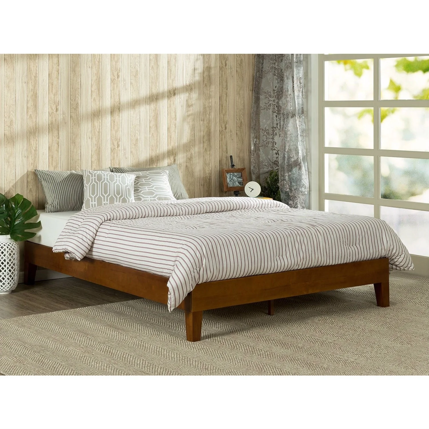 King size Modern Low Profile Solid Wood Platform Bed Frame in Cherry Finish - Image 2