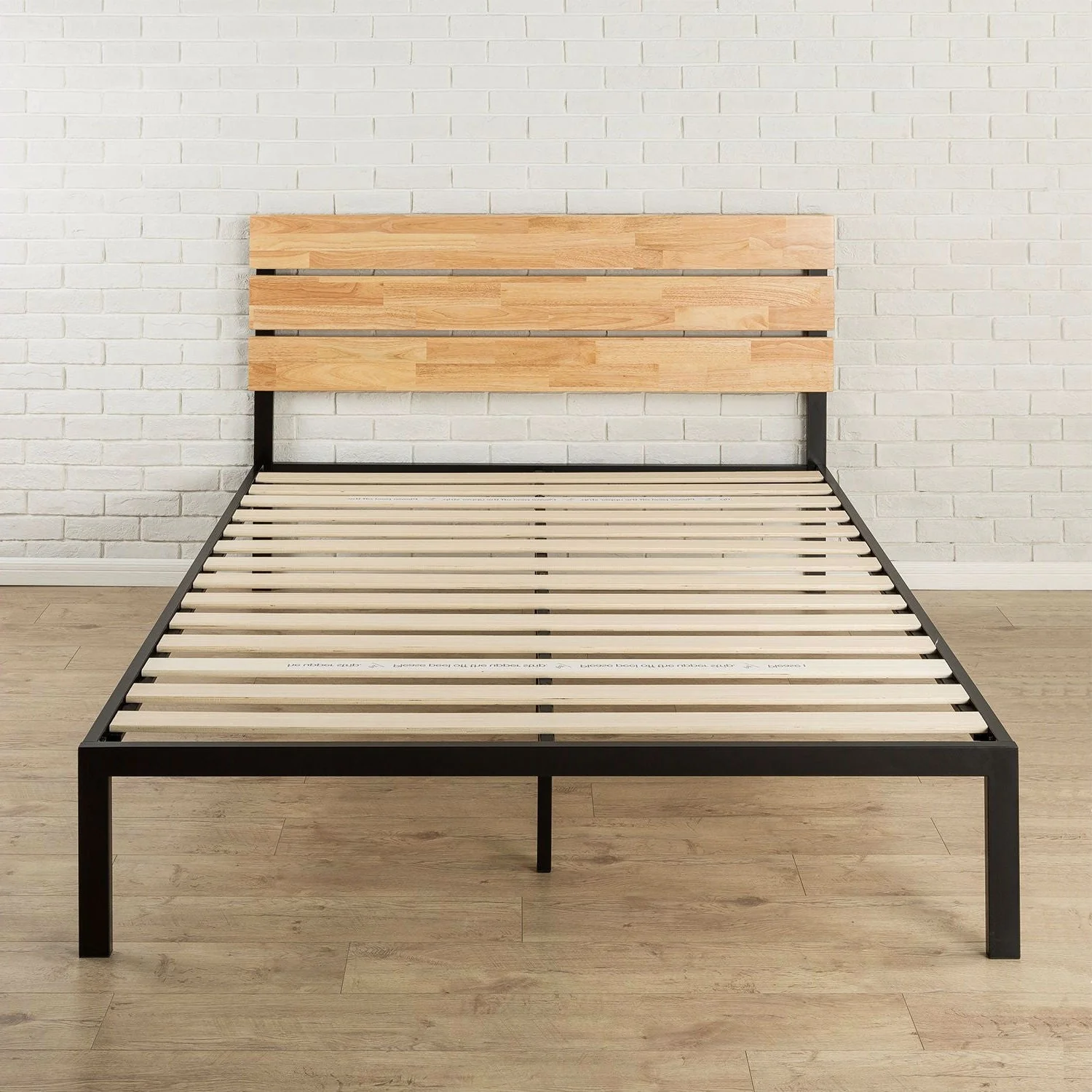 King size Modern Metal Platform Bed Frame with Wood Headboard and Slats - Image 2